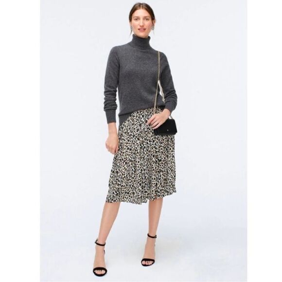 J. Crew Pleated Leopard Midi Skirt Size 8 - Picture 1 of 11